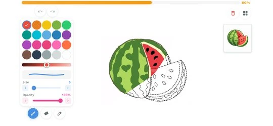 Cozy Coloring watermelon brush & opacity controls