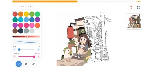 Cozy Coloring cozy cafe scene drawing workflow